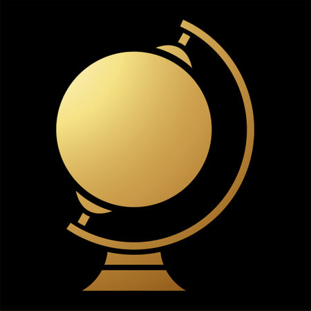 Gold Abstract Globe Stationery Icon on a Black Backgroundのイラスト素材