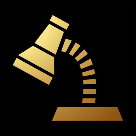 Gold Abstract Simplified Desk Lamp Icon on a Black Backgroundのイラスト素材