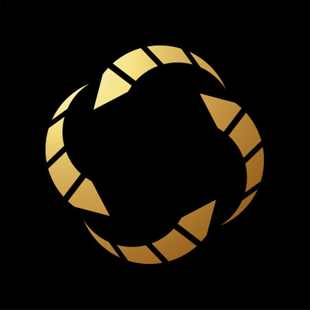 Gold Abstract Rotating Arrows Form a Recycling Shape on a Black Backgroundのイラスト素材