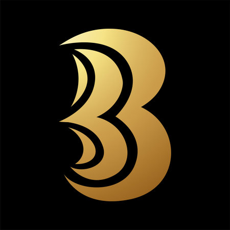 Gold Abstract Number 3 Shaped Letter B Icon on a Black Backgroundのイラスト素材