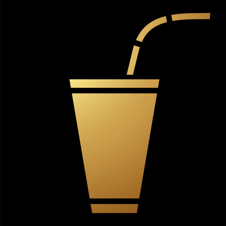 Gold Abstract Simplistic Beverage and Straw Icon on a Black Backgroundのイラスト素材
