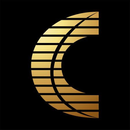 Gold Abstract Slashed Striped Letter C Icon on a Black Backgroundのイラスト素材