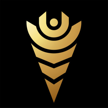Gold Abstract Spearhead Shaped Totem Icon on a Black Backgroundのイラスト素材