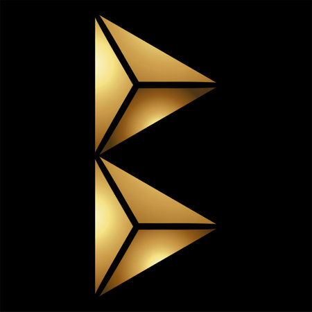 Gold Abstract Pyramidical Letter B Icon on a Black Backgroundのイラスト素材