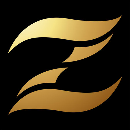 Gold Abstract Wavy Letter Z Icon on a Black Backgroundのイラスト素材