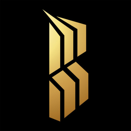 Gold Abstract Letter B Icon with Straight Vertical Stripes on a Black Backgroundのイラスト素材