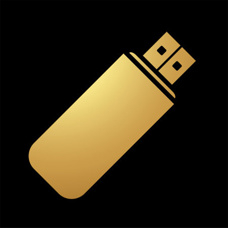 Gold Abstract Simplistic USB Flash Drive Icon on a Black Backgroundのイラスト素材