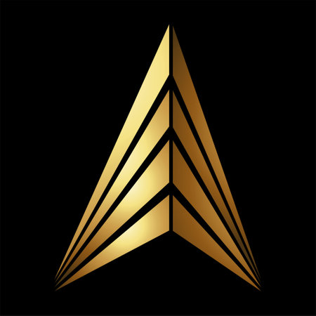 Gold Abstract Uppercase Letter A Icon with Triangular Stripes on a Black Backgroundのイラスト素材