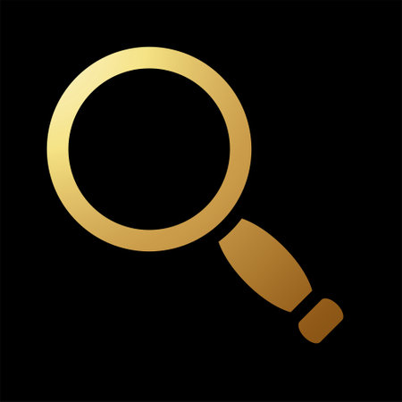 Gold Abstract Magnifier Stationery Icon on a Black Backgroundのイラスト素材