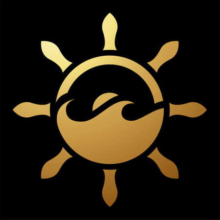 Gold Abstract Simplistic Steering Wheel Icon on a Black Backgroundのイラスト素材