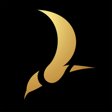 Gold Hummingbird Icon with Curvy Wings on a Black Backgroundのイラスト素材