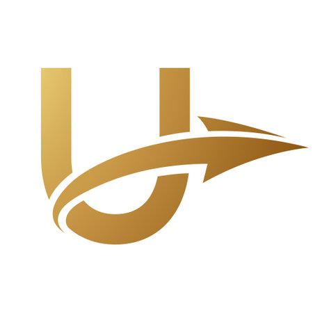Gold Uppercase Letter U Icon with an Arrow on a White Backgroundのイラスト素材