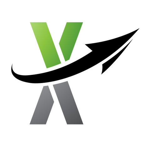 Green and Black Futuristic Letter X Icon with an Arrow on a White Backgroundのイラスト素材