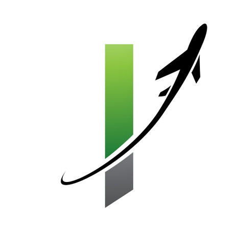 Green and Black Lowercase Letter L Icon with an Airplane on a White Backgroundのイラスト素材
