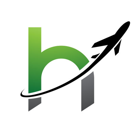 Green and Black Lowercase Letter H Icon with an Airplane on a White Backgroundのイラスト素材