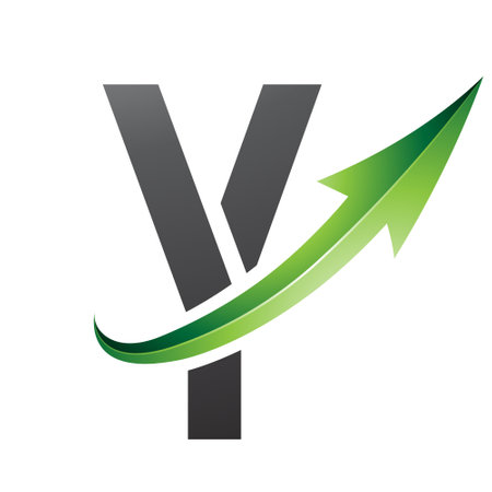 Green and Black Futuristic Letter Y Icon with a Glossy Arrow on a White Backgroundのイラスト素材
