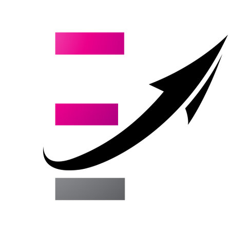 Magenta and Black Futuristic Letter E Icon with an Arrow on a White Backgroundのイラスト素材