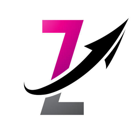 Magenta and Black Futuristic Letter Z Icon with an Arrow on a White Backgroundのイラスト素材