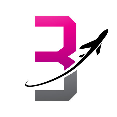 Magenta and Black Futuristic Letter B Icon with an Airplane on a White Backgroundのイラスト素材