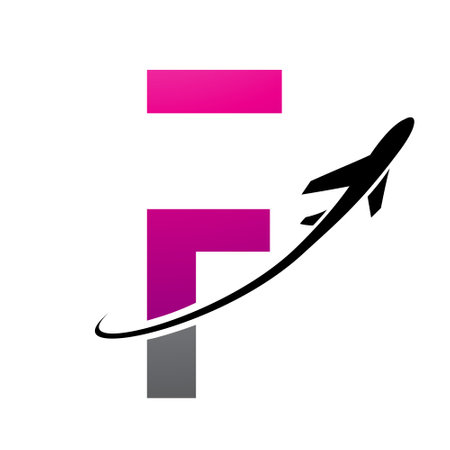 Magenta and Black Futuristic Letter F Icon with an Airplane on a White Backgroundのイラスト素材
