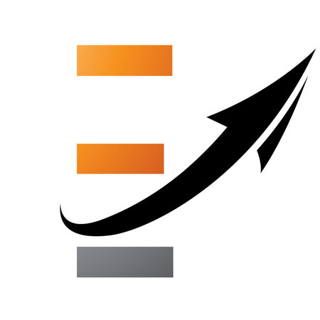 Orange and Black Futuristic Letter E Icon with an Arrow on a White Backgroundのイラスト素材