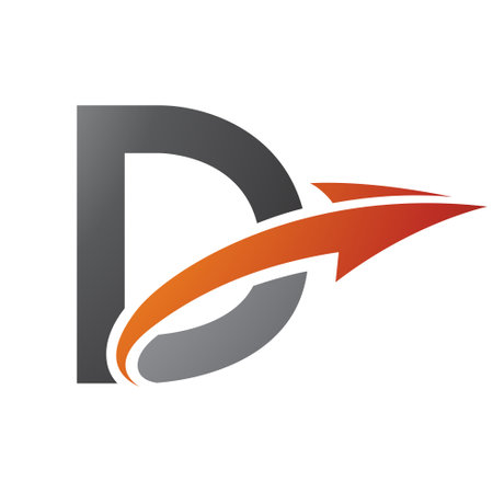 Orange and Black Uppercase Letter D Icon with an Arrow on a White Backgroundのイラスト素材