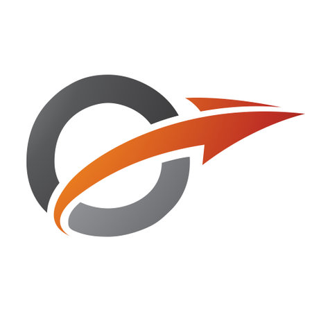 Orange and Black Uppercase Letter O Icon with an Arrow on a White Backgroundのイラスト素材