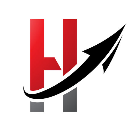Red and Black Futuristic Letter H Icon with an Arrow on a White Backgroundのイラスト素材