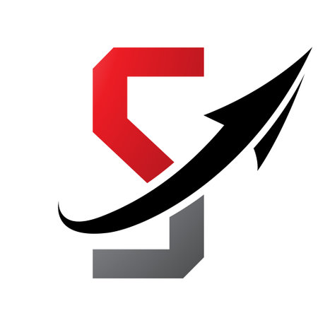 Red and Black Futuristic Letter S Icon with an Arrow on a White Backgroundのイラスト素材