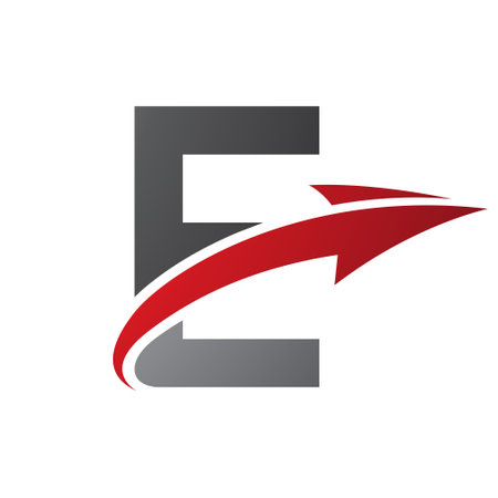 Red and Black Uppercase Letter E Icon with an Arrow on a White Backgroundのイラスト素材