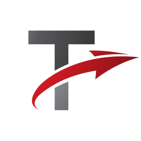 Red and Black Uppercase Letter T Icon with an Arrow on a White Backgroundのイラスト素材