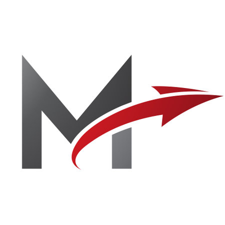 Red and Black Uppercase Letter M Icon with an Arrow on a White Backgroundのイラスト素材