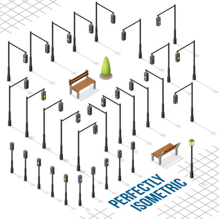 Isometric Traffic Light Combinations isolated on a White Backgroundのイラスト素材