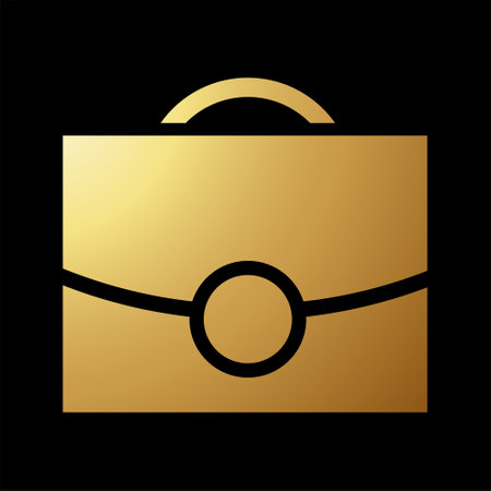 Gold Abstract Bag or Folder Stationery Icon on a Black Backgroundの写真素材