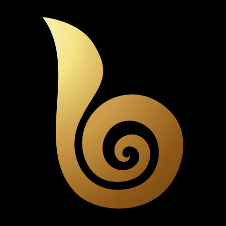 Gold Abstract Swirly Snail-like Letter B Icon on a Black Backgroundの写真素材