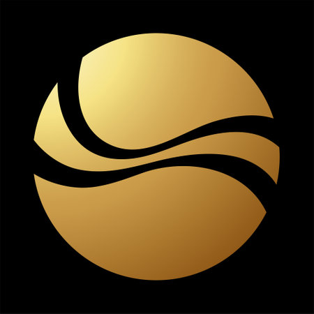 Gold Abstract Round Wavy Sea Icon on a Black Backgroundの写真素材