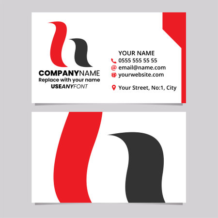 Red and Black Business Card Template with Calligraphic Letter H Logo Icon Over a Light Grey Backgroundのイラスト素材