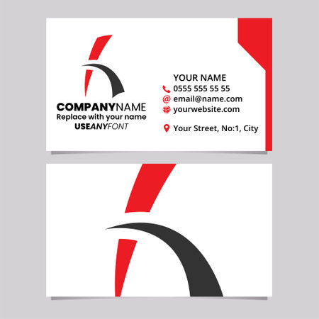 Red and Black Business Card Template with Spiky Lined Letter H Logo Icon Over a Light Grey Backgroundのイラスト素材