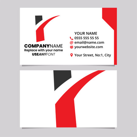 Red and Black Business Card Template with Spiky Shaped Letter R Logo Icon Over a Light Grey Backgroundのイラスト素材