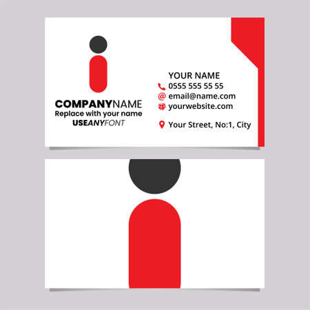 Red and Black Business Card Template with Round Person Shaped Letter I Logo Icon Over a Light Grey Backgroundのイラスト素材