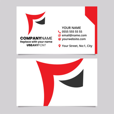 Red and Black Business Card Template with Spiked Letter F Logo Icon Over a Light Grey Backgroundのイラスト素材