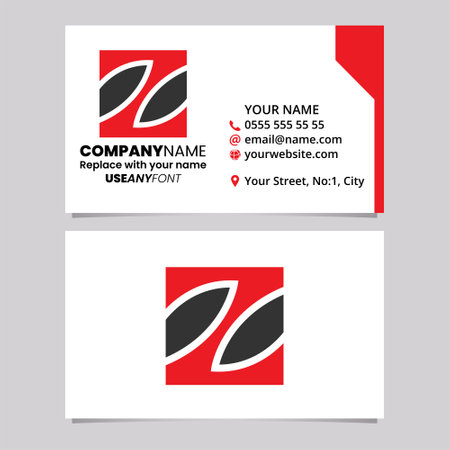 Red and Black Business Card Template with Square Letter Z Logo Icon Over a Light Grey Backgroundのイラスト素材