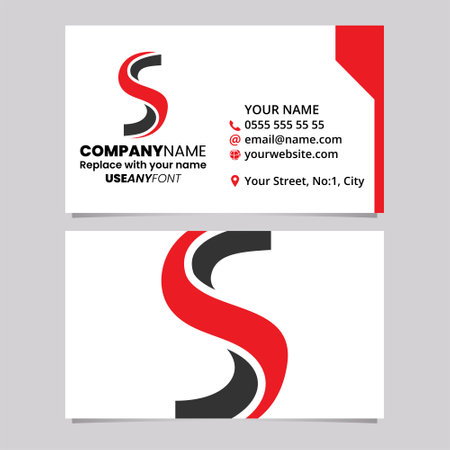 Red and Black Business Card Template with Twisted Letter S Logo Icon Over a Light Grey Backgroundのイラスト素材