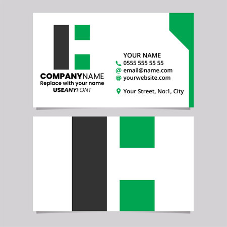 Green and Black Business Card Template with Rectangular Letter C Logo Icon Over a Light Grey Backgroundのイラスト素材