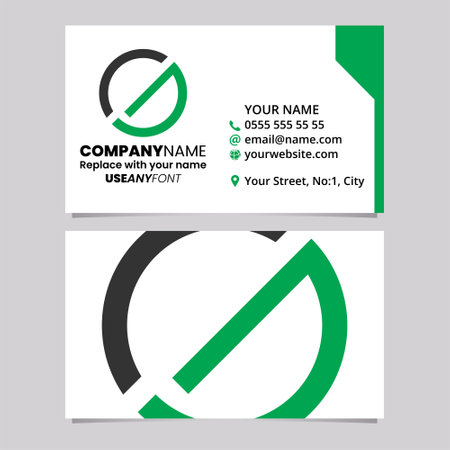 Green and Black Business Card Template with Circle Letter G Logo Icon Over a Light Grey Backgroundのイラスト素材