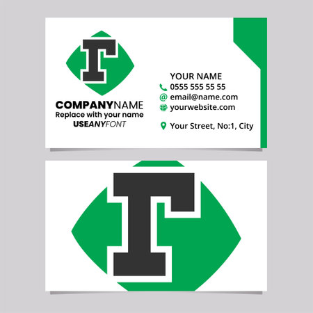 Green and Black Business Card Template with Bulged Square Shaped Letter R Logo Icon Over a Light Grey Backgroundのイラスト素材