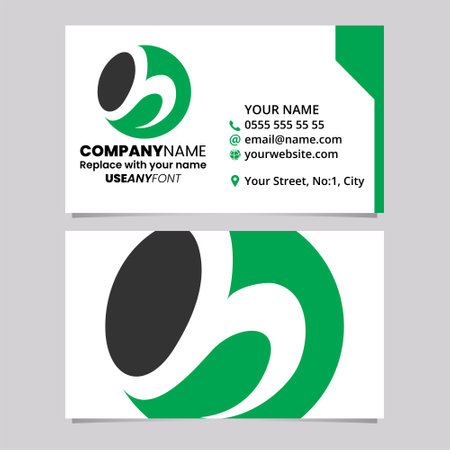 Green and Black Business Card Template with Circle Shaped Letter H Logo Icon Over a Light Grey Backgroundのイラスト素材