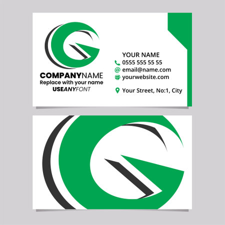 Green and Black Business Card Template with Layered Letter G Logo Icon Over a Light Grey Backgroundのイラスト素材