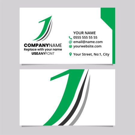 Green and Black Business Card Template with Layered Letter J Logo Icon Over a Light Grey Backgroundのイラスト素材