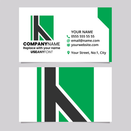 Green and Black Business Card Template with Straight Lined Letter H Logo Icon Over a Light Grey Backgroundのイラスト素材